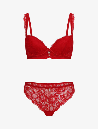 Ensemble soutien-gorge à détail bijou strassé - Rouge - 1