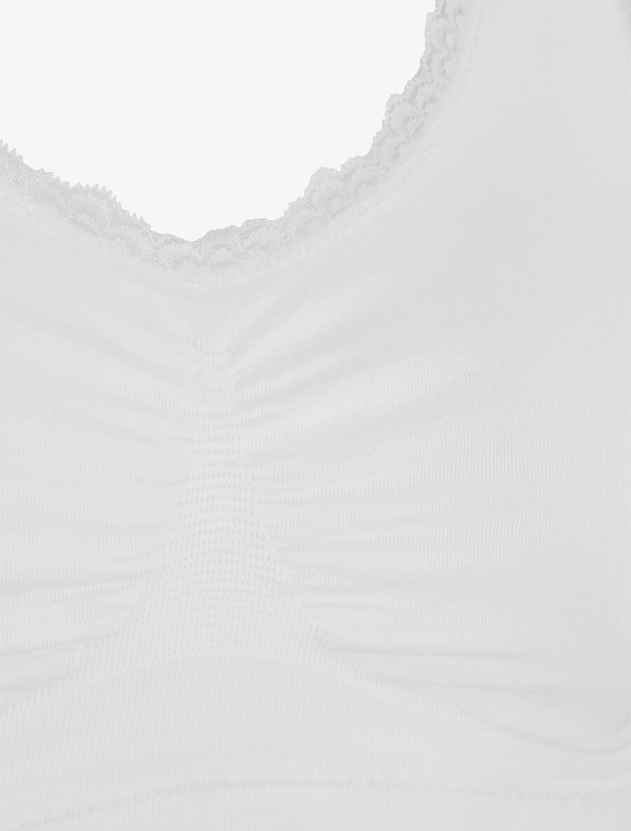 Brassière uni avec coussinets amovibles et broderies - Blanc - 3