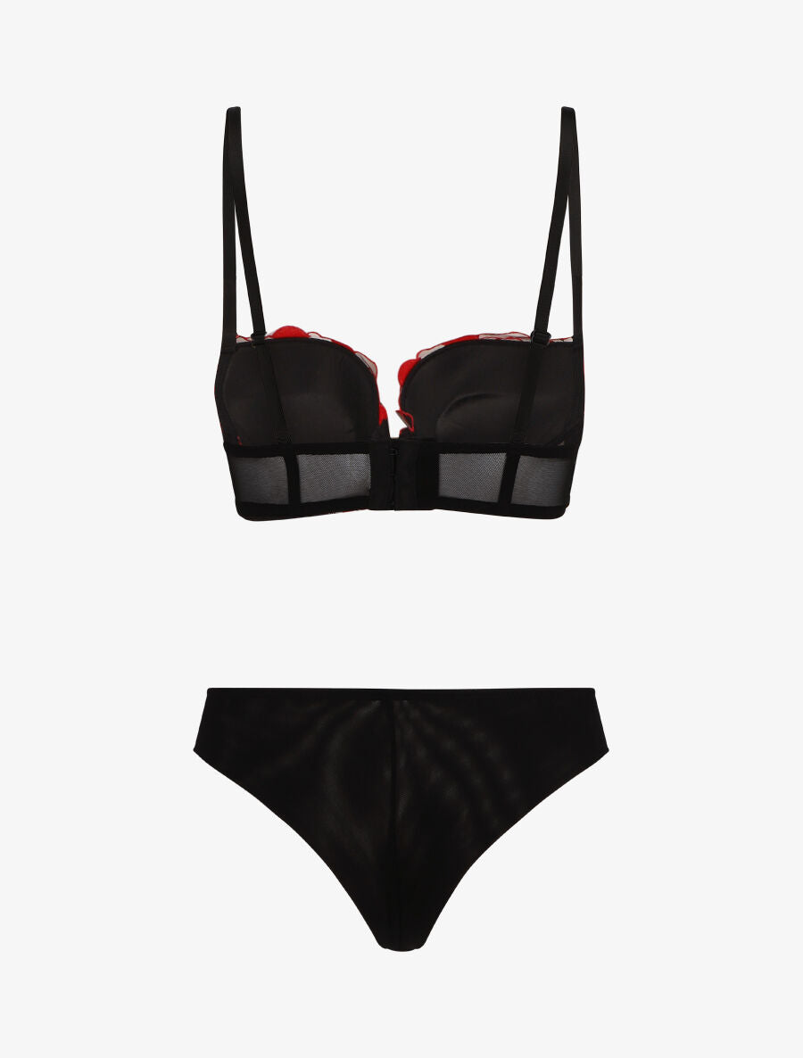 Ensemble lingerie en dentelle motif roses - Rouge - 2