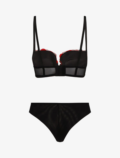 Ensemble lingerie en dentelle motif roses - Rouge - 2