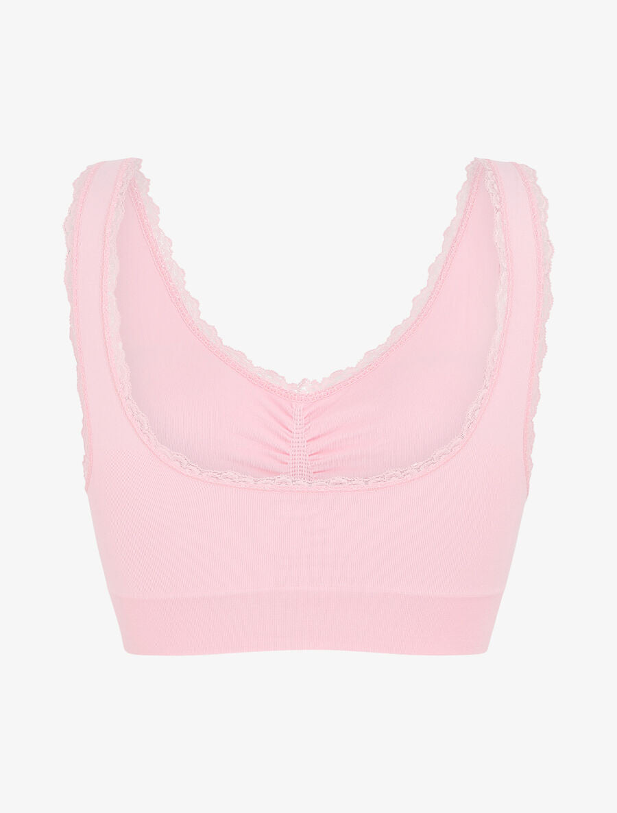 Brassière uni avec coussinets amovibles et broderies - Rose - 2