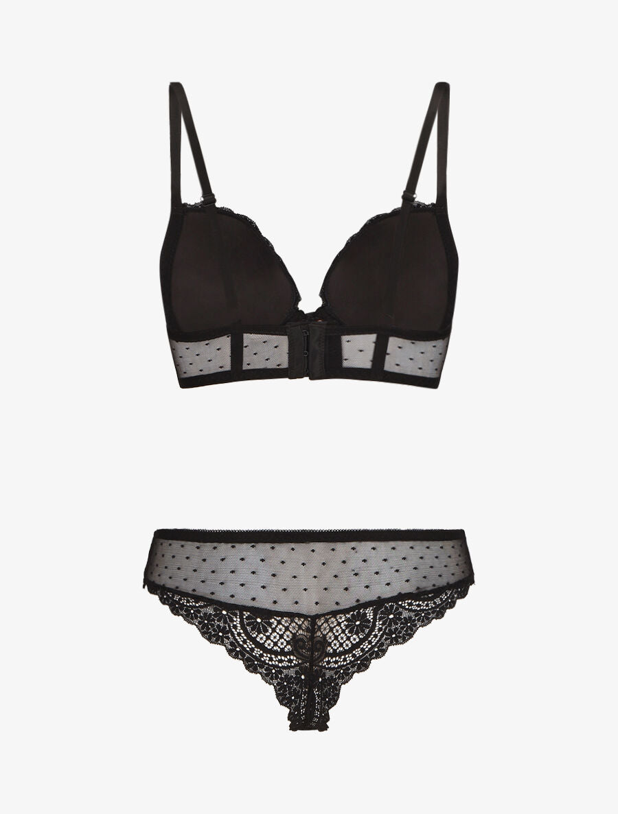Ensemble soutien-gorge et tanga en dentelle - Noir - 2