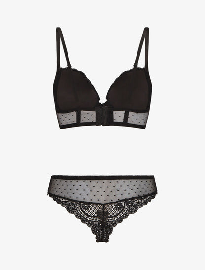 Ensemble soutien-gorge et tanga en dentelle - Noir - 2