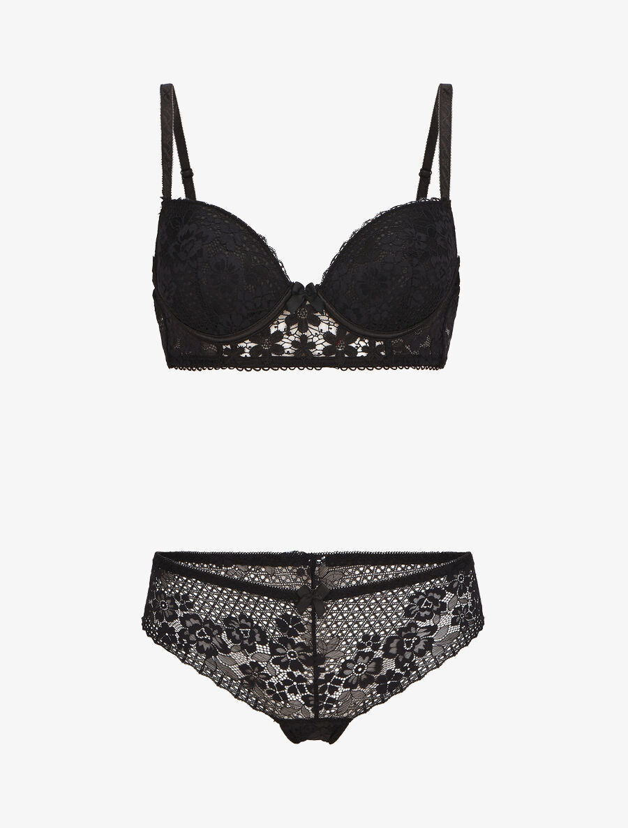 Ensemble push up et culotte en dentelle - Noir - 1