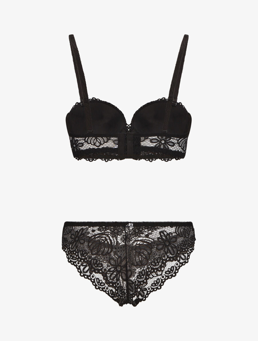 Ensemble soutien-gorge et tanga en dentelle florale - Noir - 2