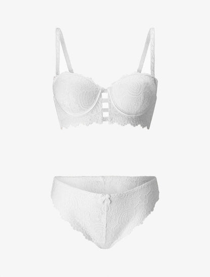 Ensemble soutien-gorge et tanga en dentelle florale - Blanc - 3