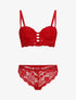 Ensemble soutien-gorge et tanga en dentelle florale - Rouge - 1