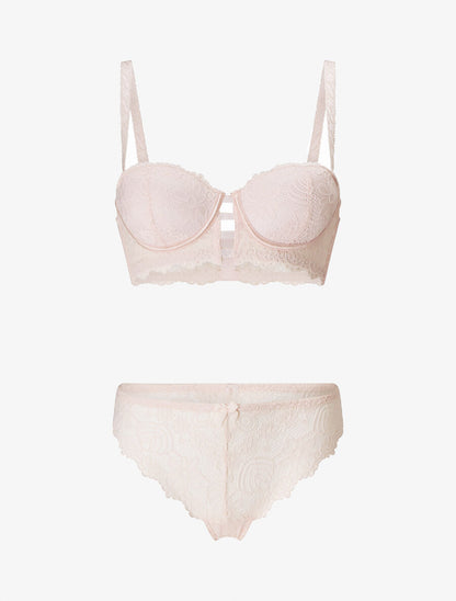 Ensemble soutien-gorge et tanga en dentelle florale - Rose pastel - 1