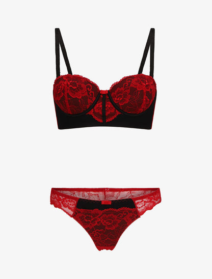 Ensemble bicolore et culotte en dentelle - Rouge - 1