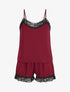 Ensemble caraco et short de pyjama satiné - Bordeaux - 1