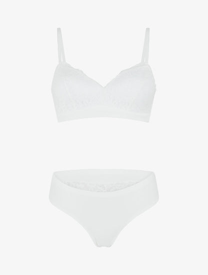 Ensemble lingerie en dentelle sans couture - Blanc - 1