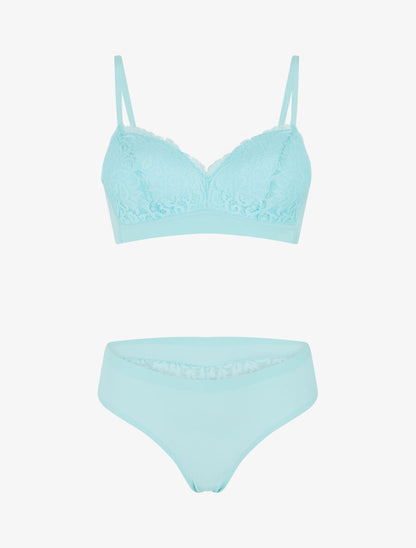 Ensemble lingerie en dentelle sans couture - Turquoise - 4