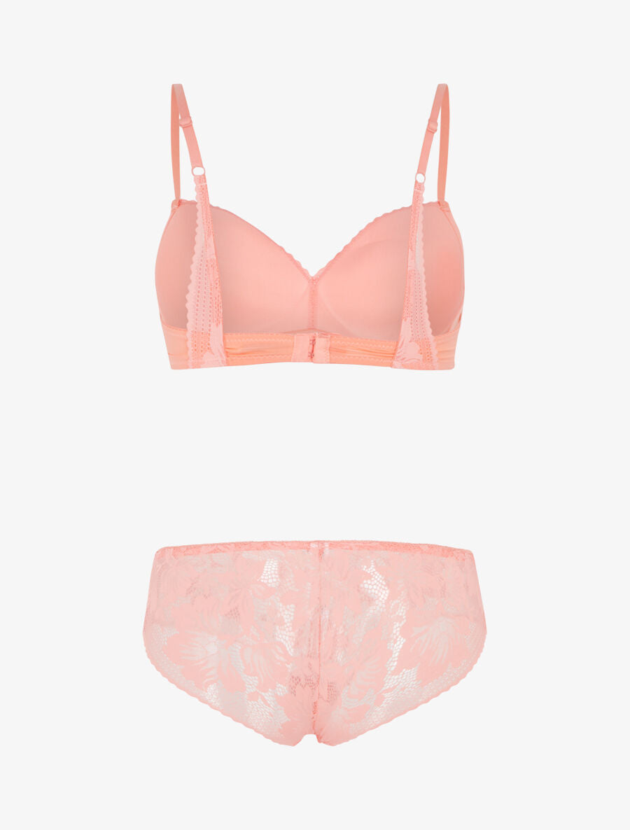 Ensemble lingerie en dentelle - Corail - 2