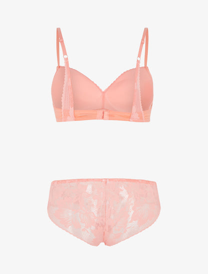 Ensemble lingerie en dentelle - Corail - 2