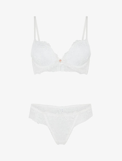 Ensemble soutien-gorge et string en dentelle fantaisie - Blanc - 1
