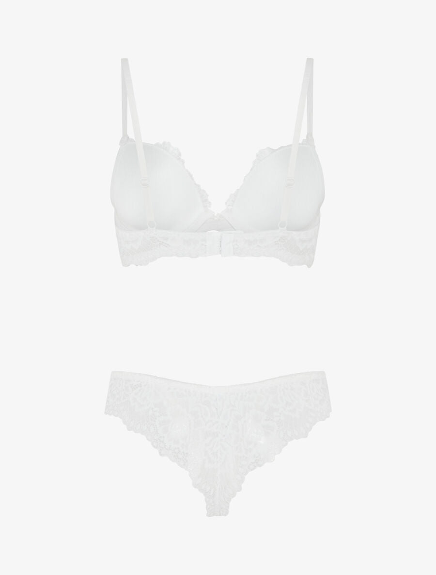 Ensemble soutien-gorge et string en dentelle fantaisie - Blanc - 2
