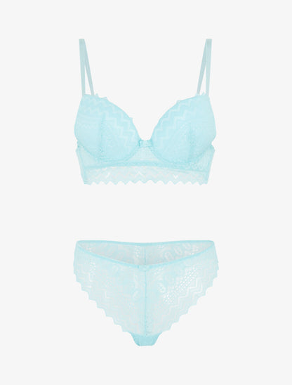 Ensemble soutien-gorge push-up et tanga en dentelle - Bleu ciel - 4