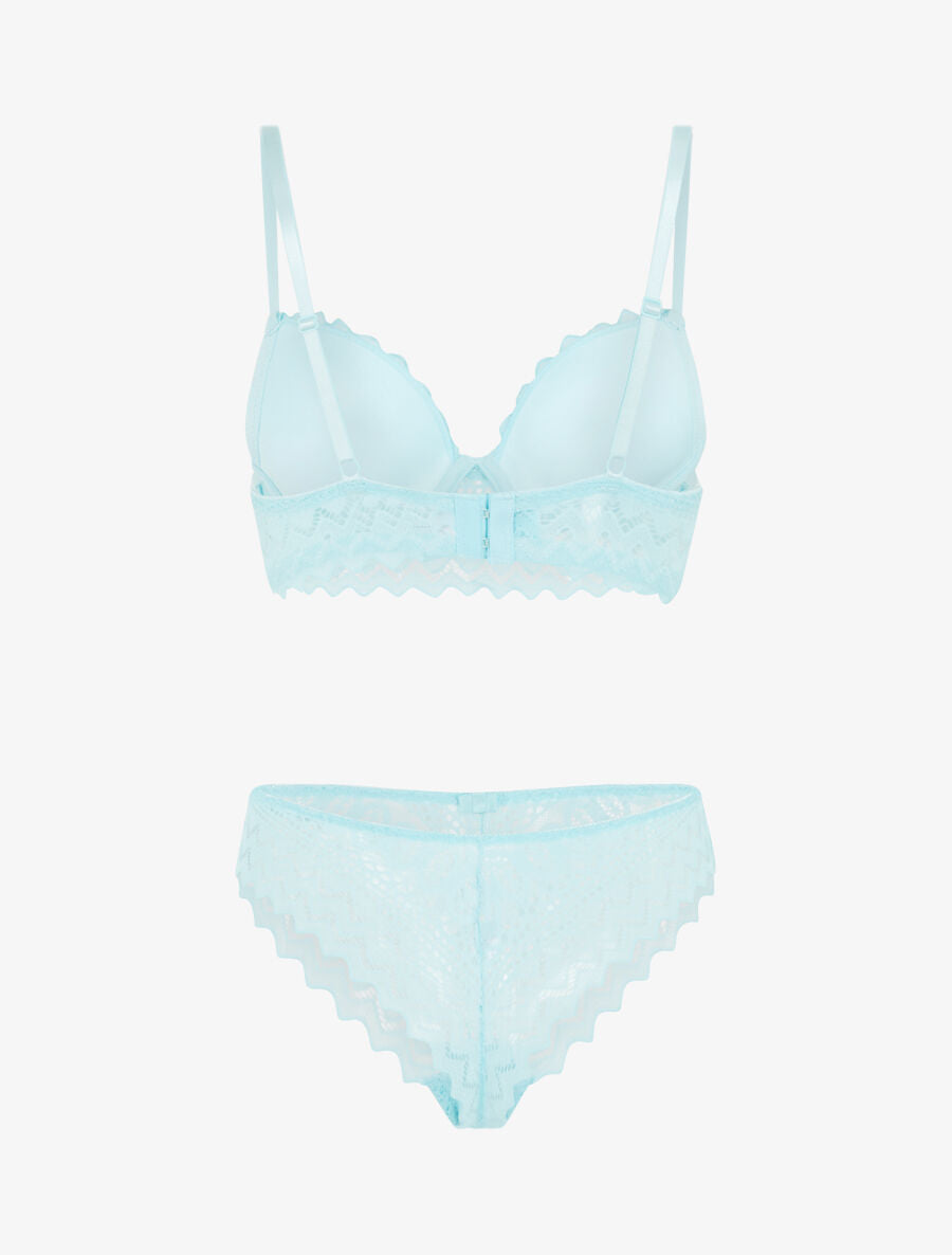 Ensemble soutien-gorge push-up et tanga en dentelle - Bleu ciel - 2