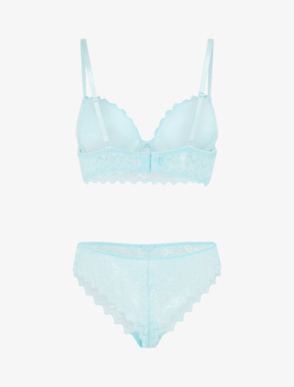 Ensemble soutien-gorge push-up et tanga en dentelle - Bleu ciel - 2