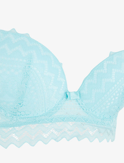 Ensemble soutien-gorge push-up et tanga en dentelle - Bleu ciel - 3