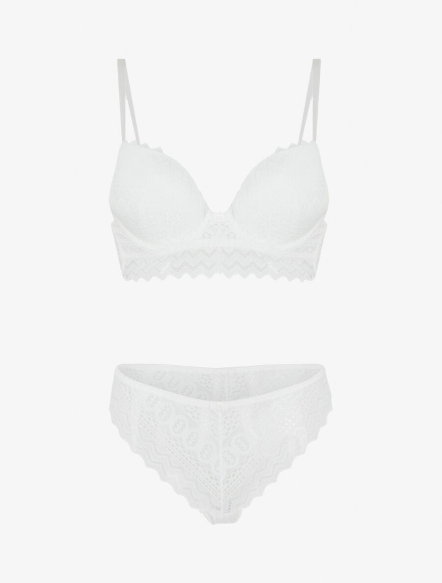 Ensemble soutien-gorge push-up et tanga en dentelle - Blanc - 1