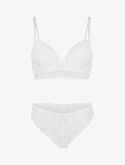 Ensemble soutien-gorge push-up et tanga en dentelle - Blanc - 1