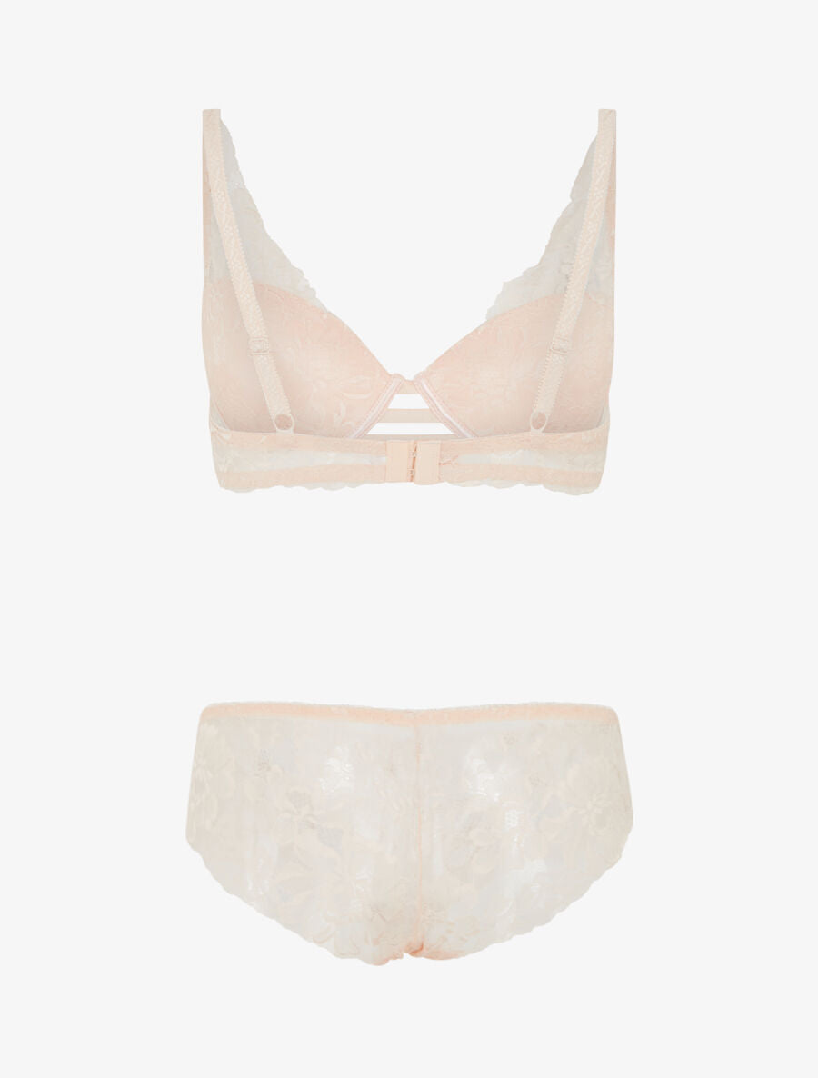 Ensemble soutien-gorge push-up et culotte en dentelle fleurie - Rose pâle - 2
