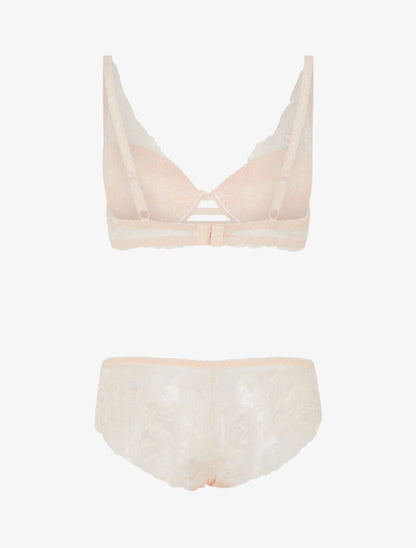 Ensemble soutien-gorge push-up et culotte en dentelle fleurie - Rose pâle - 2
