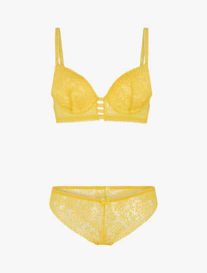 Ensemble soutien-gorge et culotte en dentelle - Jaune - 1