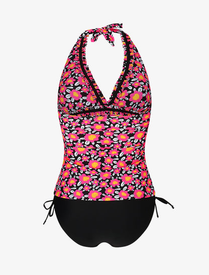 Maillot de bain tankini à fleurs - Noir/rose fluo - 2