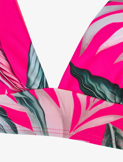 Maillot de bain 2 pièces triangle imprimé tropique - Rose fluo - 3