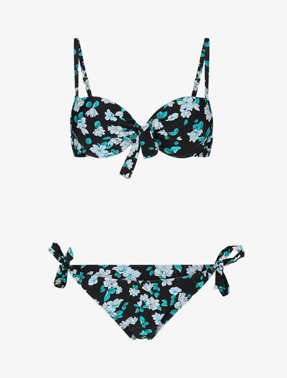 Maillot de bain 2 pièces à noeud imprimé floral - Noir - 4