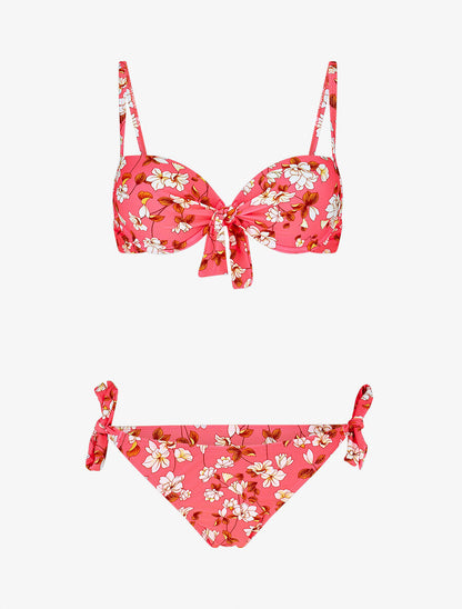 Maillot de bain 2 pièces à noeud imprimé floral - Corail - 4