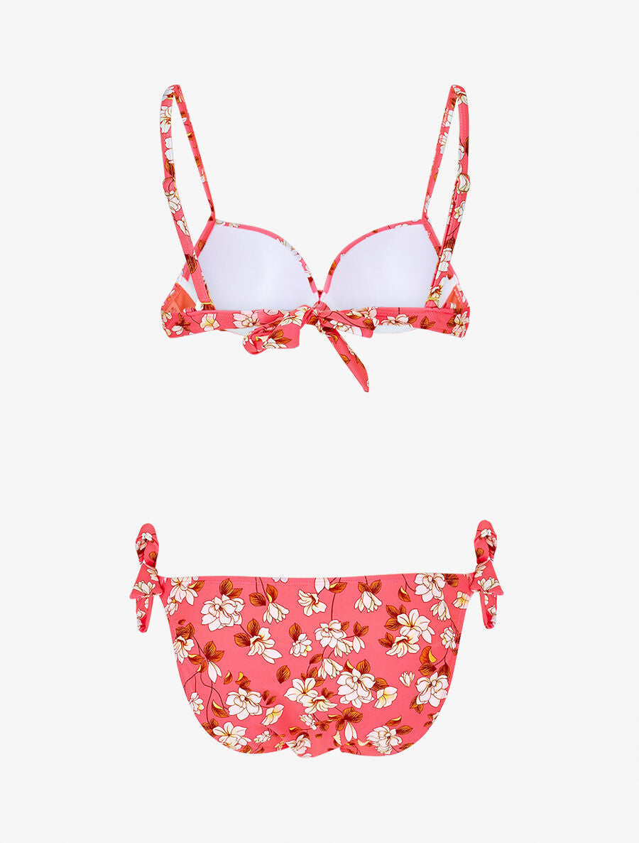 Maillot de bain 2 pièces à noeud imprimé floral - Corail - 2
