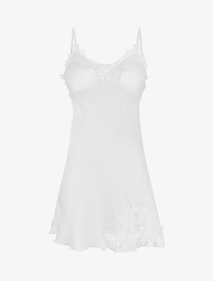 Nuisette satinée col en dentelle - Crème - 1