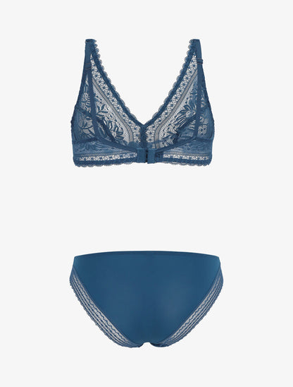 Ensemble en dentelle à motifs fleuri - Bleu canard - 3