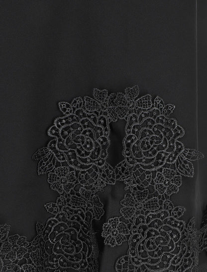 Nuisette satinée col en dentelle - Noir - 3