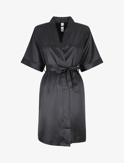 Ensemble kimono et nuisette satinés - Noir - 1