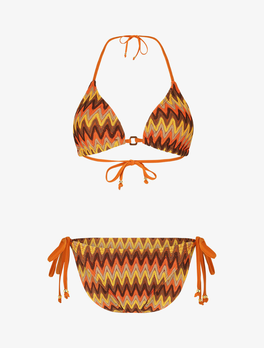 Bikini triangle imprimé zigzag - Marron - 1