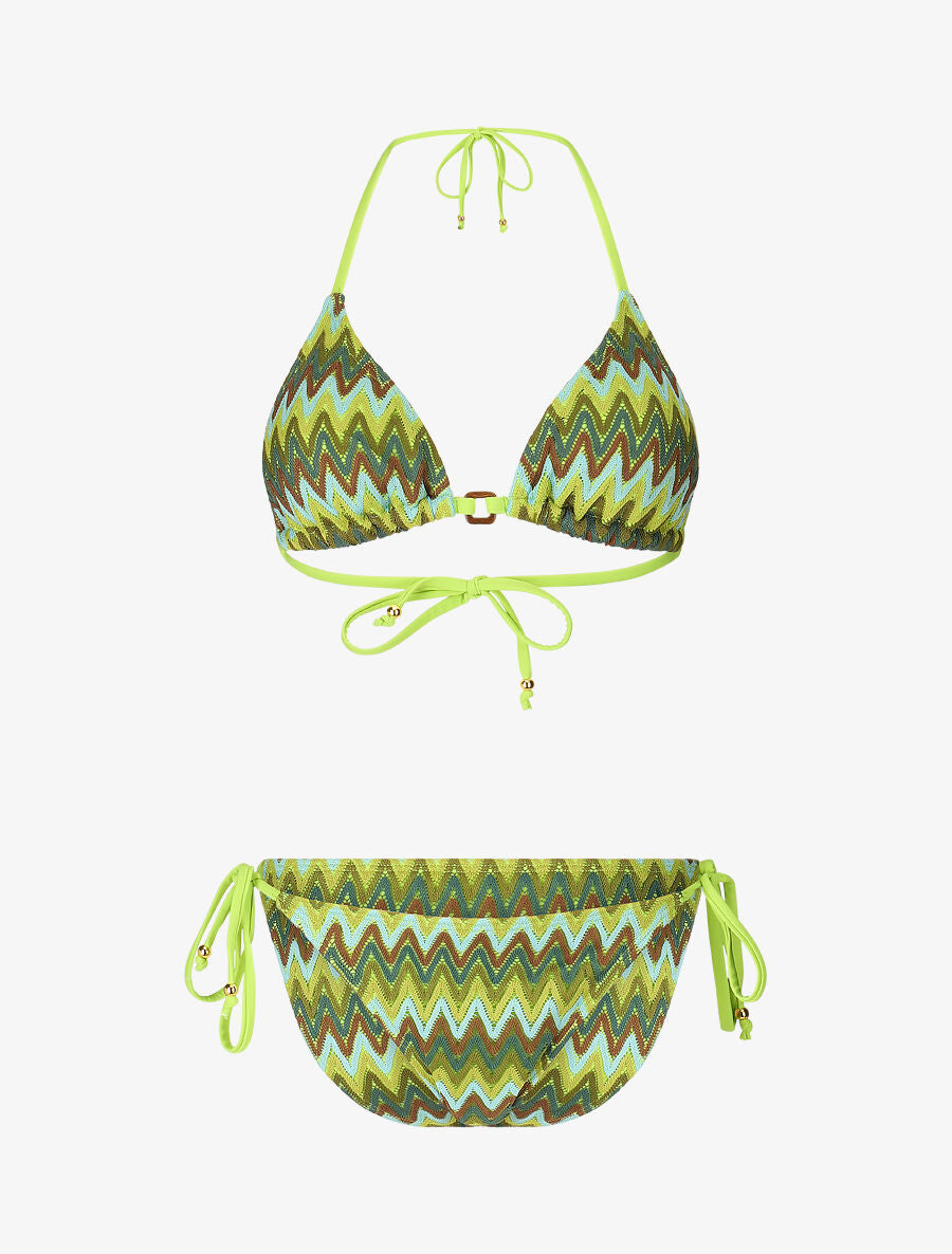 Bikini triangle imprimé zigzag - Vert fluo - 1