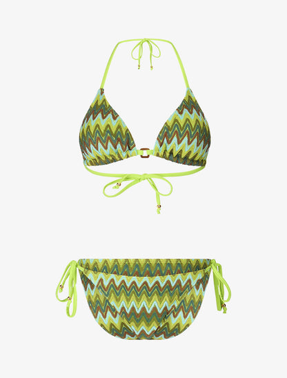 Bikini triangle imprimé zigzag - Vert fluo - 1
