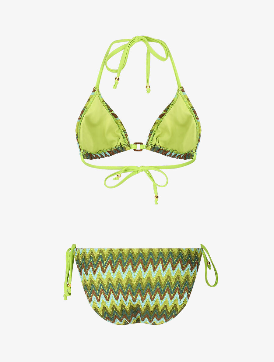 Bikini triangle imprimé zigzag - Vert fluo - 2