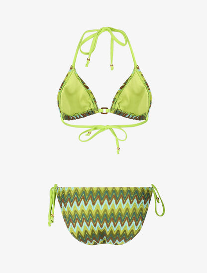 Bikini triangle imprimé zigzag - Vert fluo - 2