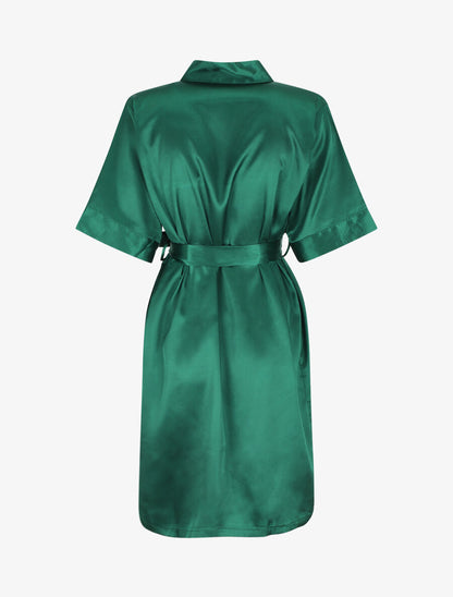 Ensemble kimono et nuisette satinés - Vert foncé - 2