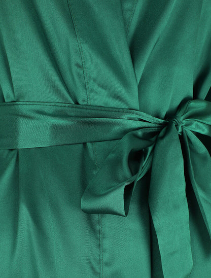 Ensemble kimono et nuisette satinés - Vert foncé - 3