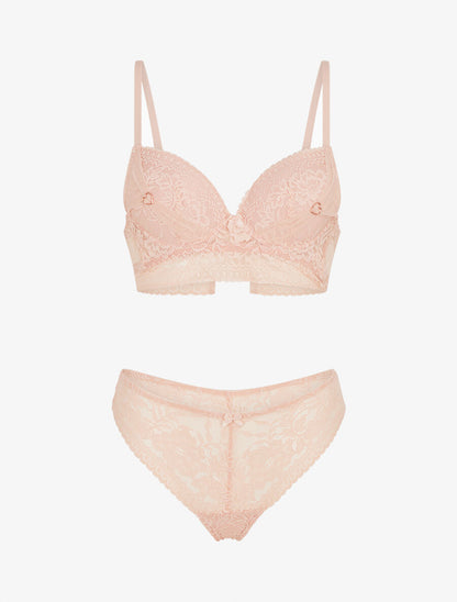 Ensemble soutien-gorge et tanga et bijoux coeurs - Rose saumon - 3