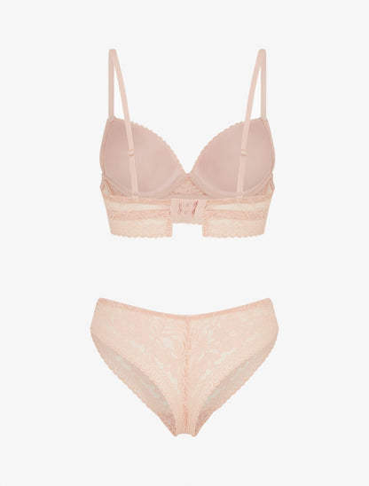 Ensemble soutien-gorge et tanga et bijoux coeurs - Rose saumon - 2