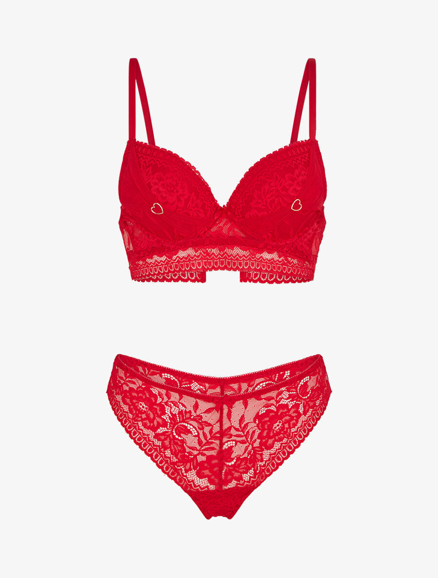 Ensemble soutien-gorge et tanga et bijoux coeurs - Rouge - 3