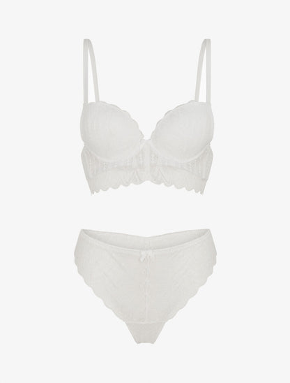 Ensemble soutien-gorge et tanga en dentelle ajourée - Blanc - 3