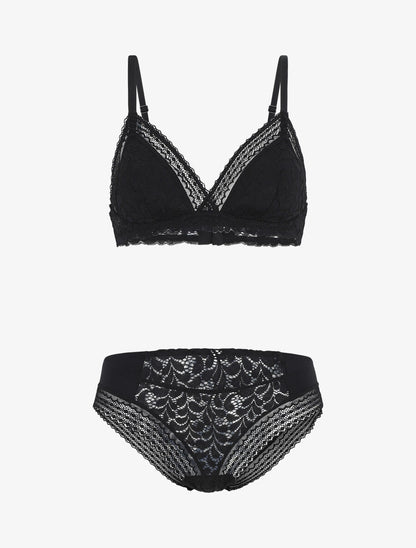 Ensemble push up en dentelle à motifs fleuri - Noir - 4